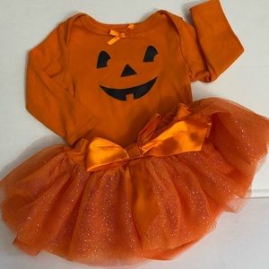 Pumpkin Orange onesie with Tutu, size 6 months